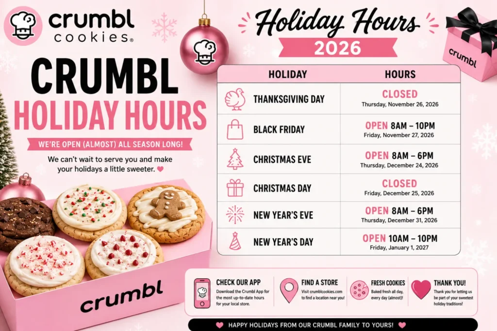 Crumbl Hours 2026 | Opening, Closing, Weekend & Holiday Crumbl Hours